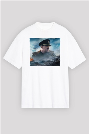 Unisex Greyhound Baskılı Beyaz Oversize T-shirt