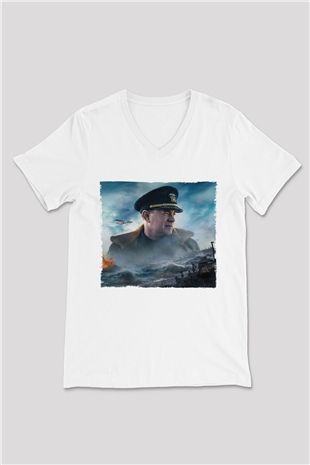 Unisex Greyhound Baskılı Beyaz V Yaka T-shirt