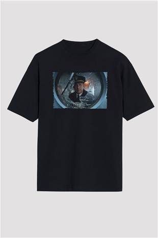 Unisex Greyhound Baskılı Siyah Oversize Tshirt