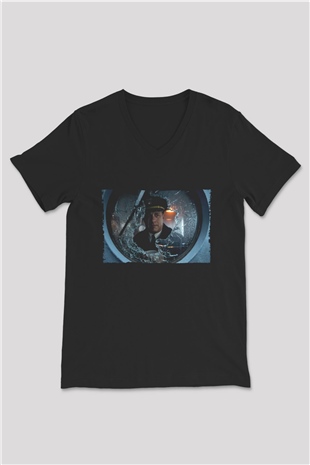 Unisex Greyhound Baskılı Siyah V Yaka Tshirt