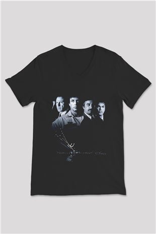 Unisex Güçlüler Bölgesi (Cop Land) Baskılı Siyah V Yaka T-shirt