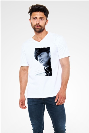 Unisex Guguk Kuşu (One Flew Over the Cuckoos Nest) Baskılı Beyaz V Yaka Tshirt