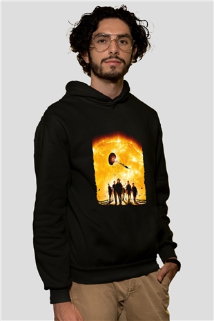 Unisex Gün Işığı (Sunshine) Baskılı Siyah Kapüşonlu Sweatshirt