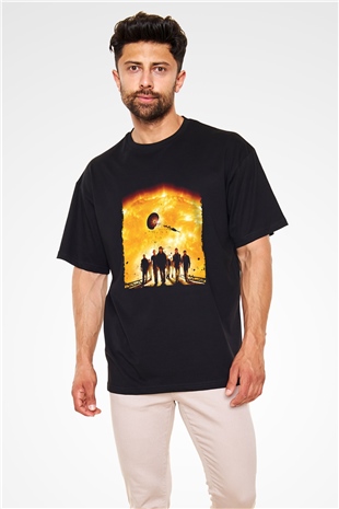 Unisex Gün Işığı (Sunshine) Baskılı Siyah Oversize T-shirt
