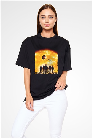 Unisex Gün Işığı (Sunshine) Baskılı Siyah Oversize T-shirt