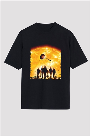 Unisex Gün Işığı (Sunshine) Baskılı Siyah Oversize T-shirt