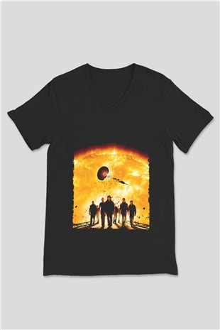 Unisex Gün Işığı (Sunshine) Baskılı Siyah V Yaka T-shirt