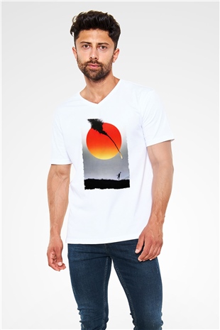 Unisex Güneş İmparatorluğu (Empire of the Sun) Baskılı Beyaz V Yaka Tshirt