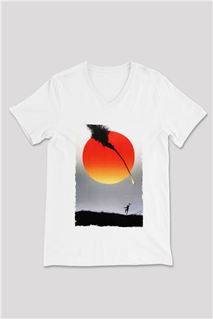 Unisex Güneş İmparatorluğu (Empire of the Sun) Baskılı Beyaz V Yaka Tshirt