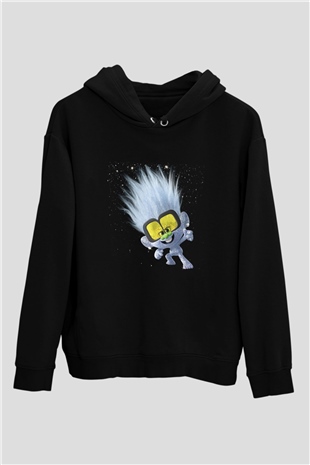 Unisex Guy Diamond Baskılı Siyah Kapüşonlu Sweatshirt