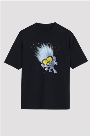 Unisex Guy Diamond Baskılı Siyah Oversize T-shirt