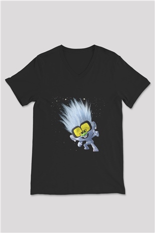 Unisex Guy Diamond Baskılı Siyah V Yaka T-shirt