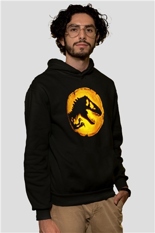 Unisex Hâkimiyet (Jurassic World Dominion) Baskılı Siyah Kapüşonlu Sweatshirt