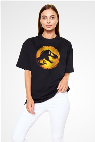 Unisex Hâkimiyet (Jurassic World Dominion) Baskılı Siyah Oversize Tshirt