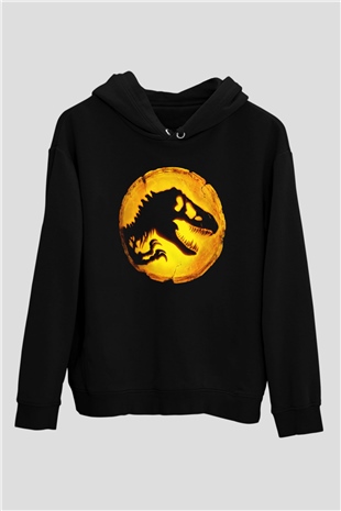 Unisex Hâkimiyet (Jurassic World Dominion) Baskılı Siyah Kapüşonlu Sweatshirt