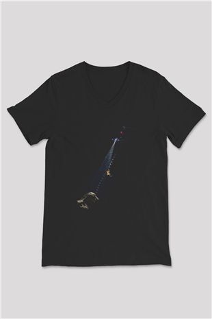 Unisex Hâkimiyet (Jurassic World Dominion) Baskılı Siyah V Yaka T-shirt