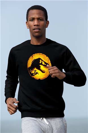 Unisex Hâkimiyet (Jurassic World Dominion) Baskılı Siyah Sweatshirt
