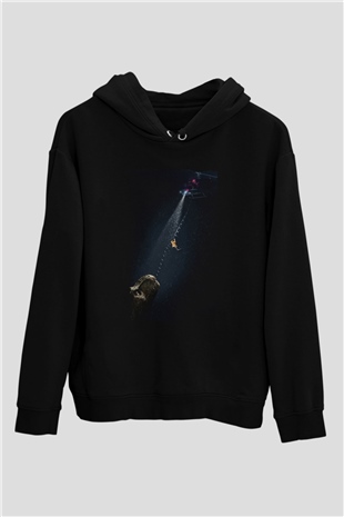 Unisex Hâkimiyet (Jurassic World Dominion) Baskılı Siyah Kapüşonlu Sweatshirt