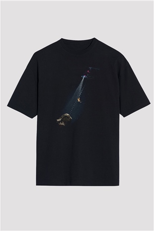 Unisex Hâkimiyet (Jurassic World Dominion) Baskılı Siyah Oversize T-shirt