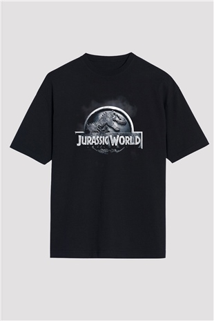 Unisex Hâkimiyet (Jurassic World Dominion) Baskılı Siyah Oversize Tişört