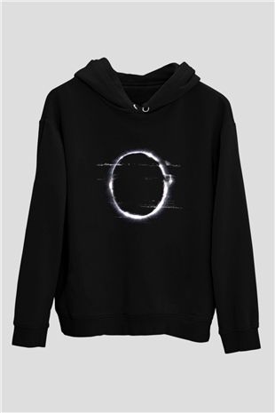 Unisex Halka (The Ring) Baskılı Siyah Kapüşonlu Sweatshirt