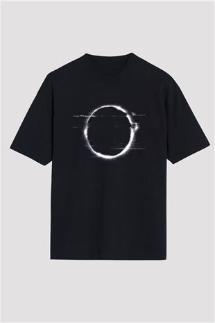 Unisex Halka (The Ring) Baskılı Siyah Oversize Tişört