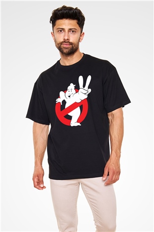 Unisex Hayalet Avcıları (Ghostbusters) Baskılı Siyah Oversize Tshirt