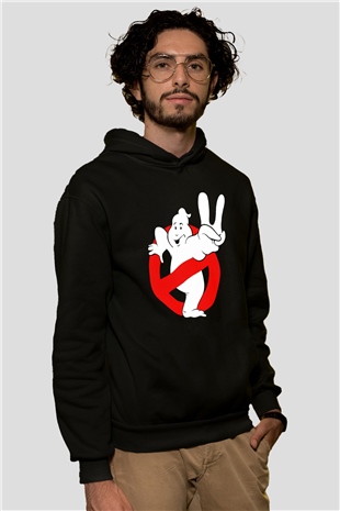 Unisex Hayalet Avcıları (Ghostbusters) Baskılı Siyah Kapüşonlu Sweatshirt