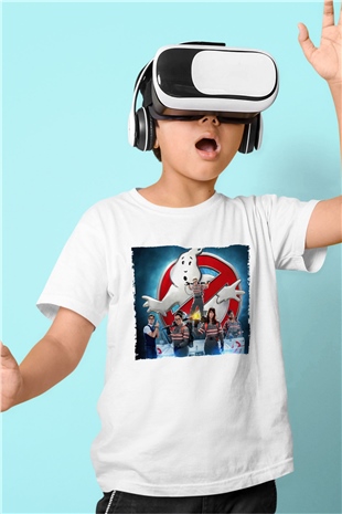 Unisex Hayalet Avcıları (Ghostbusters) Baskılı Beyaz Çocuk Tshirt