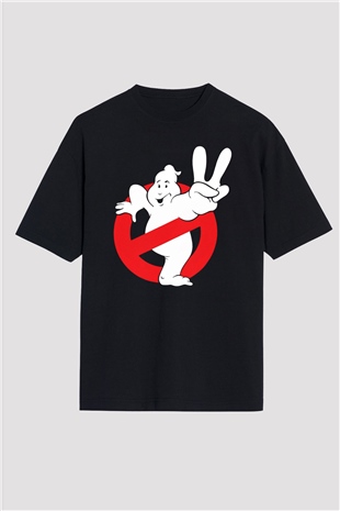 Unisex Hayalet Avcıları (Ghostbusters) Baskılı Siyah Oversize Tshirt