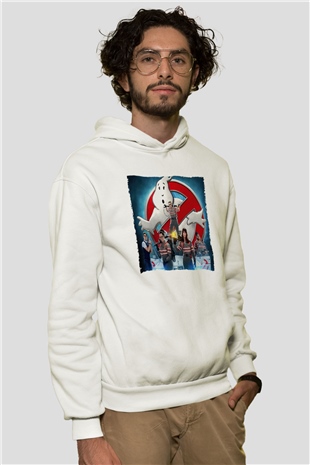 Unisex Hayalet Avcıları (Ghostbusters) Baskılı Beyaz Kapüşonlu Sweatshirt