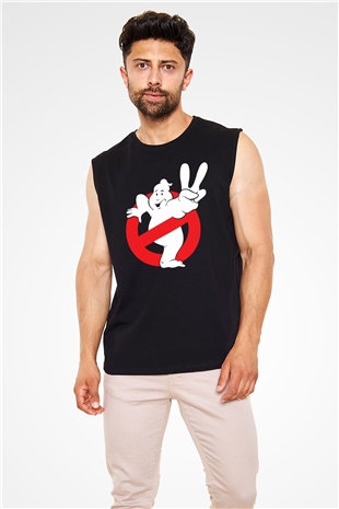 Unisex Hayalet Avcıları (Ghostbusters) Baskılı Siyah Kolsuz Tshirt