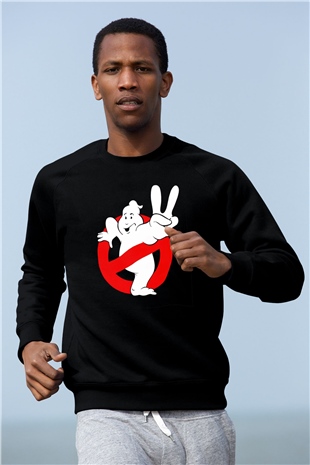 Unisex Hayalet Avcıları (Ghostbusters) Baskılı Siyah Sweatshirt