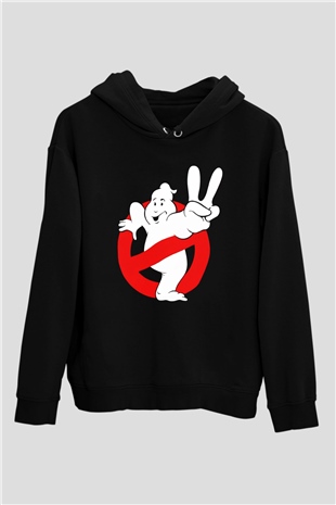 Unisex Hayalet Avcıları (Ghostbusters) Baskılı Siyah Kapüşonlu Sweatshirt