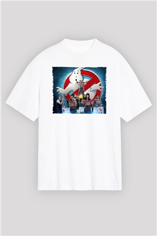 Unisex Hayalet Avcıları (Ghostbusters) Baskılı Beyaz Oversize Oversize T-shirt