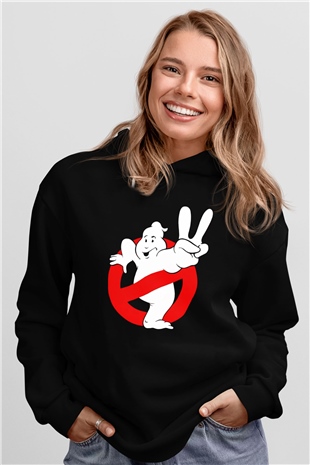 Unisex Hayalet Avcıları (Ghostbusters) Baskılı Siyah Kapüşonlu Sweatshirt