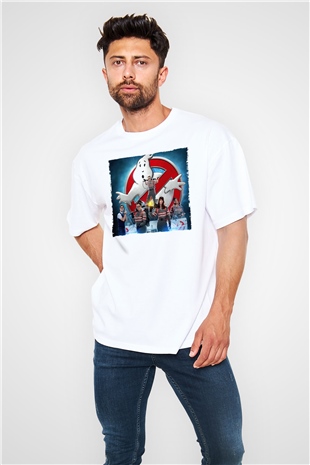 Unisex Hayalet Avcıları (Ghostbusters) Baskılı Beyaz Oversize Oversize T-shirt