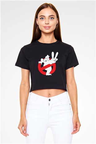 Unisex Hayalet Avcıları (Ghostbusters) Baskılı Siyah Crop Top Tshirt
