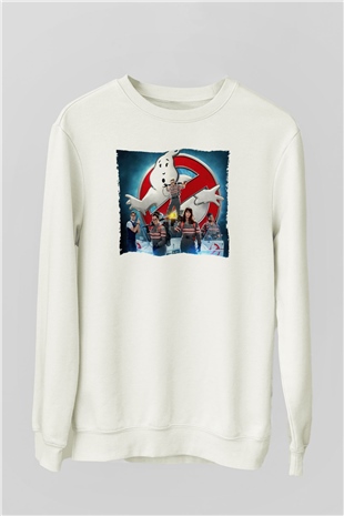 Unisex Hayalet Avcıları (Ghostbusters) Baskılı Beyaz Sweatshirt