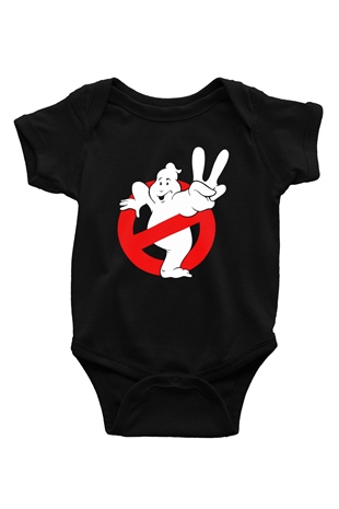 Unisex Hayalet Avcıları (Ghostbusters) Baskılı Siyah Bebek Body - Zıbın
