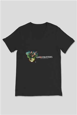 Unisex Hayalet Avcıları Öteki Dünya (Ghostbusters Afterlife) Baskılı Siyah V Yaka Tshirt