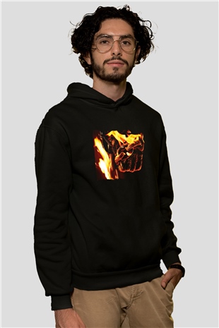 Unisex Hayalet Sürücü 2 İntikam Ateşi (Ghost Rider Spirit of Vengeance) Baskılı Siyah Kapüşonlu Sweatshirt