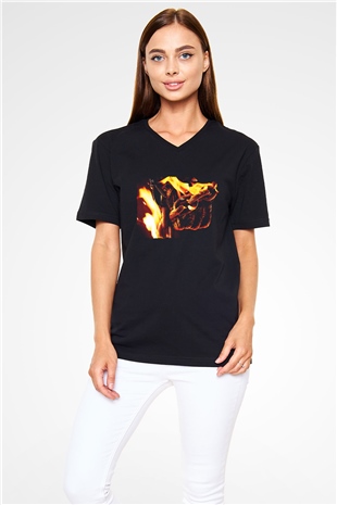 Unisex Hayalet Sürücü 2 İntikam Ateşi (Ghost Rider Spirit of Vengeance) Baskılı Siyah V Yaka Tişört