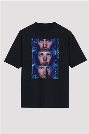 Unisex Hayat (Life) Baskılı Siyah Oversize Tişört