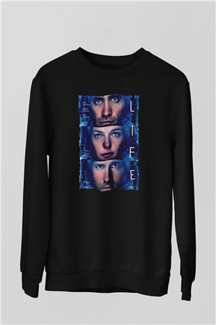 Unisex Hayat (Life) Baskılı Siyah Sweatshirt