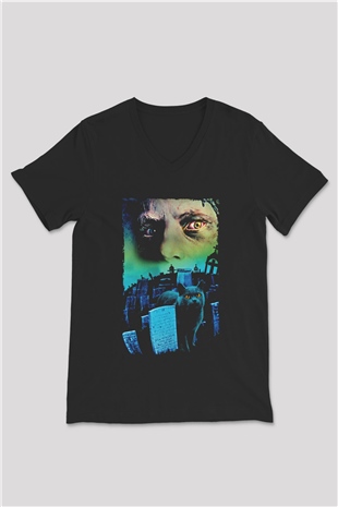 Unisex Hayvan Mezarlığı (Pet Sematary) Baskılı Siyah V Yaka Tişört