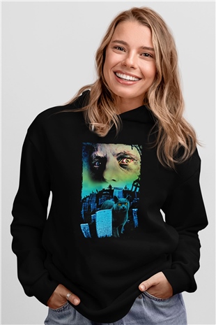 Unisex Hayvan Mezarlığı (Pet Sematary) Baskılı Siyah Kapüşonlu Sweatshirt