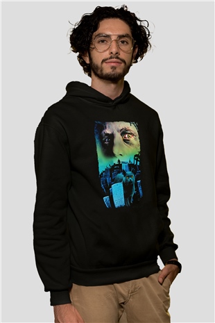 Unisex Hayvan Mezarlığı (Pet Sematary) Baskılı Siyah Kapüşonlu Sweatshirt