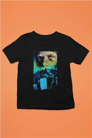 Unisex Hayvan Mezarlığı (Pet Sematary) Baskılı Siyah Çocuk Tişört