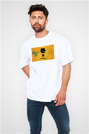 Unisex Heisenberg - Breaking Bad Baskılı Beyaz Oversize Oversize T-shirt